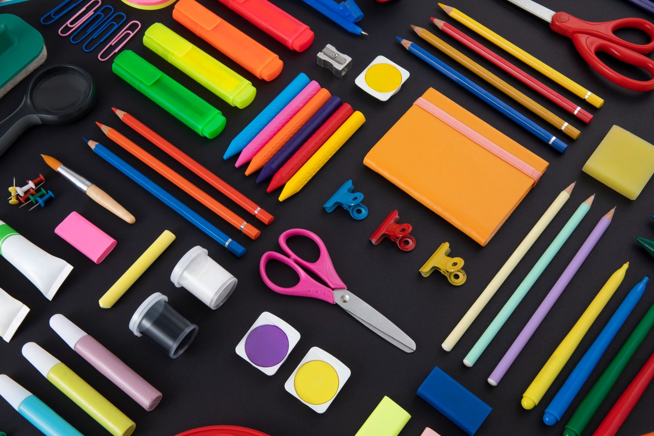 school supplies flat lay